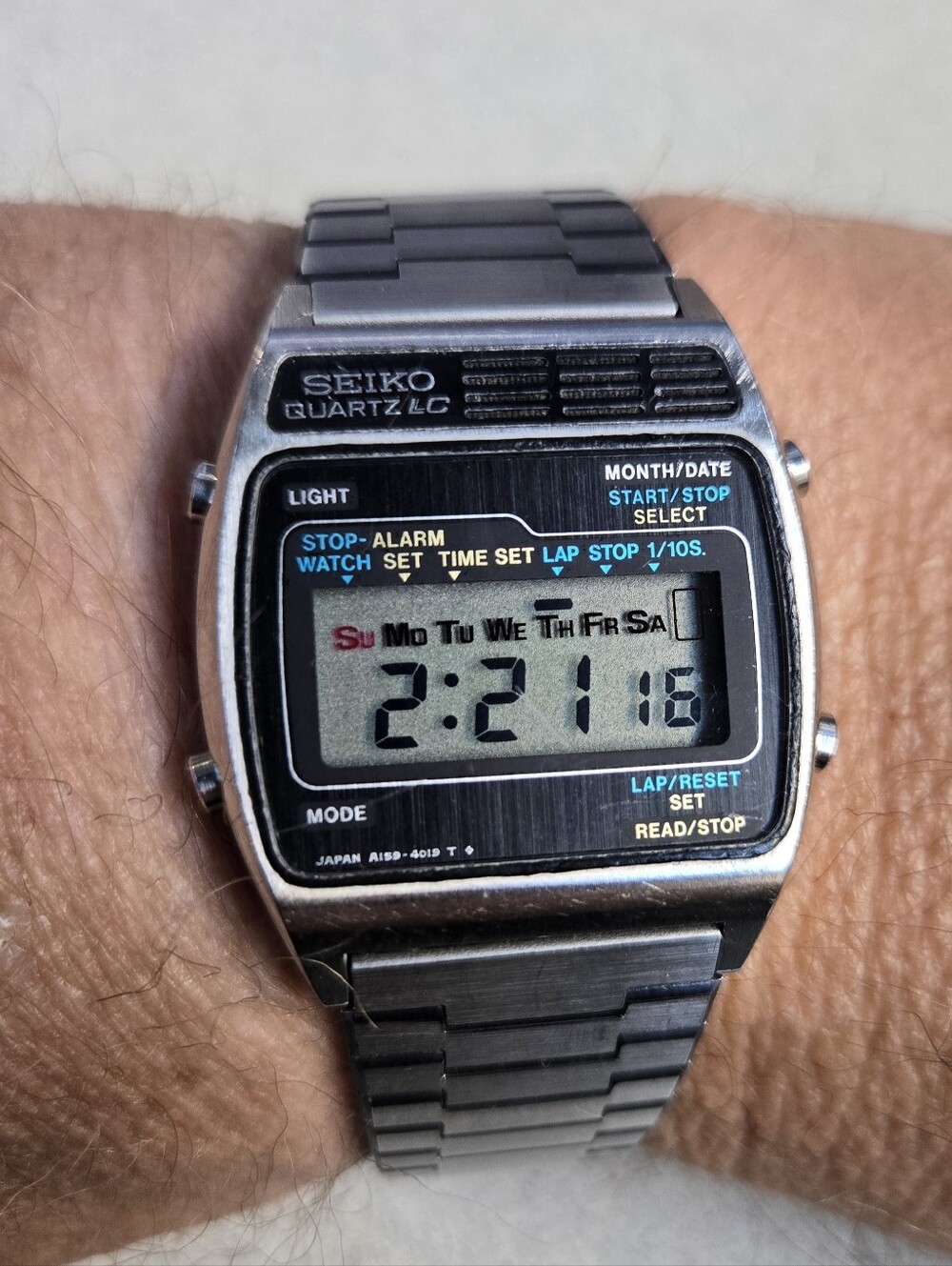 Vintage 1977 Seiko Quartz LC Digital Alarm Chronograph Watch A159-4019 New Batt
